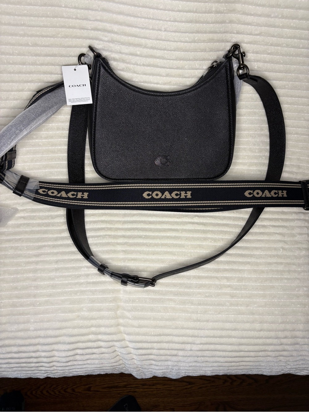 Coach Hobo Crossbody Bag in Black Crossgrain Leather Three Straps CJ842